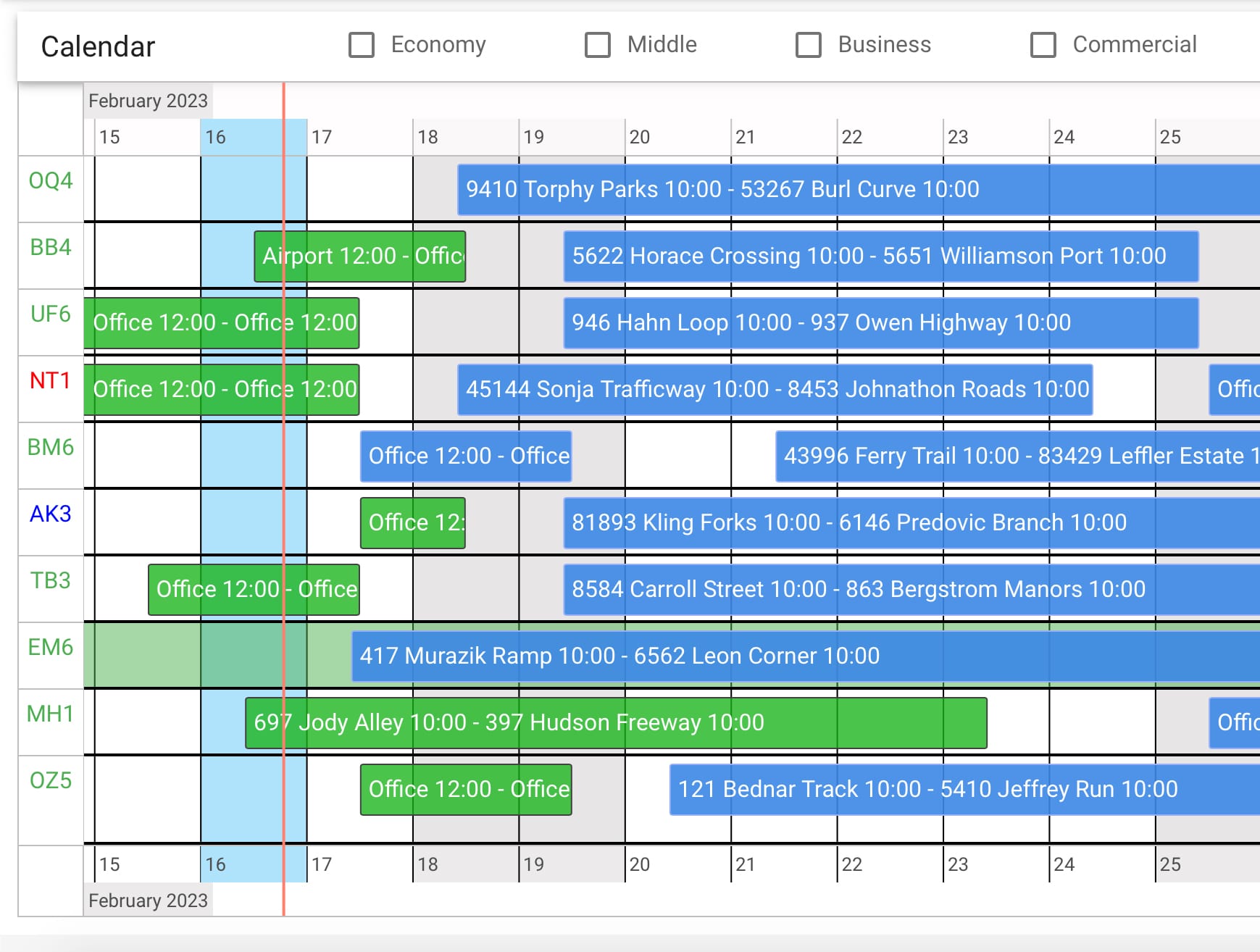 Booking calendar